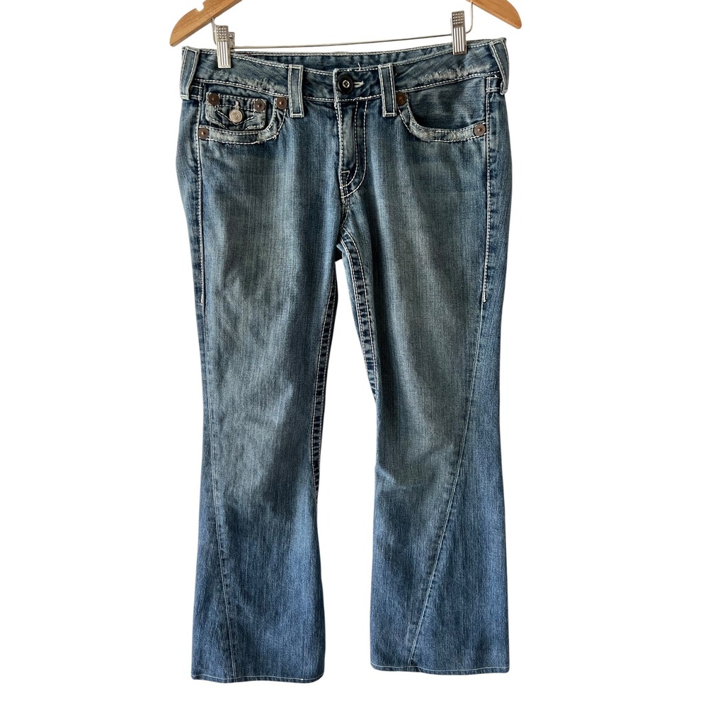 True Religion Joey Big T Flare Jeans Women's 30 Medium Wash Y2K Low Rise